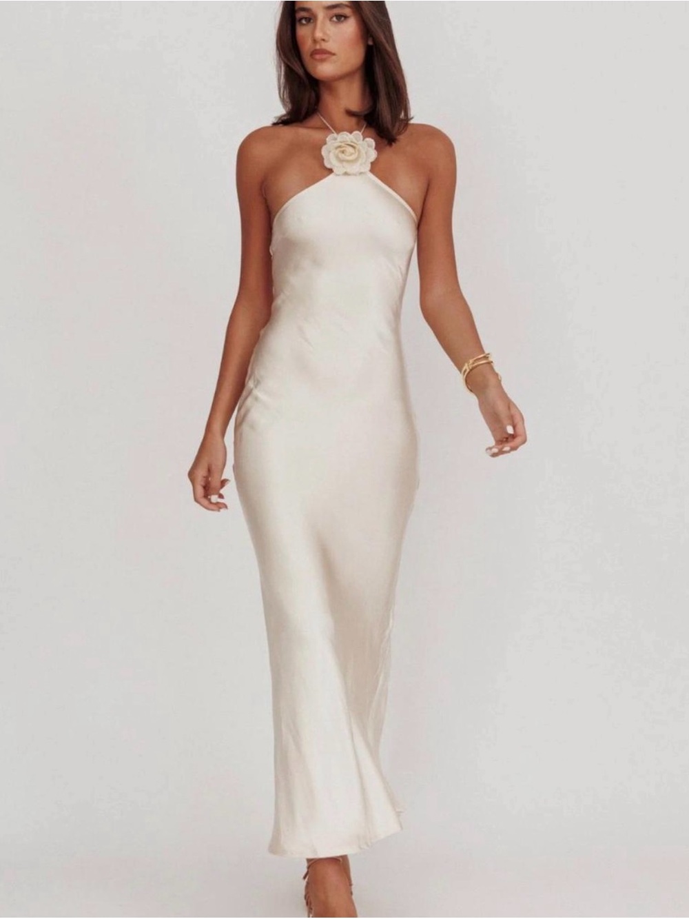 Selfie Leslie High Roller Flower decoration halter dress in champagne
